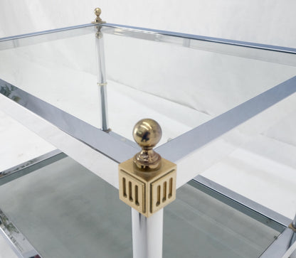 EstablishedLines Chrome Brass Smoked Glass Rectangle Side End Occasional Table Ball Finials MINT!