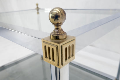 EstablishedLines Chrome Brass Smoked Glass Rectangle Side End Occasional Table Ball Finials MINT!