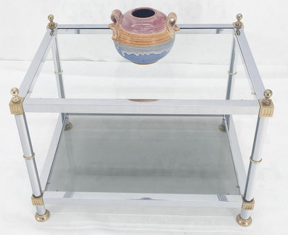EstablishedLines Chrome Brass Smoked Glass Rectangle Side End Occasional Table Ball Finials MINT!