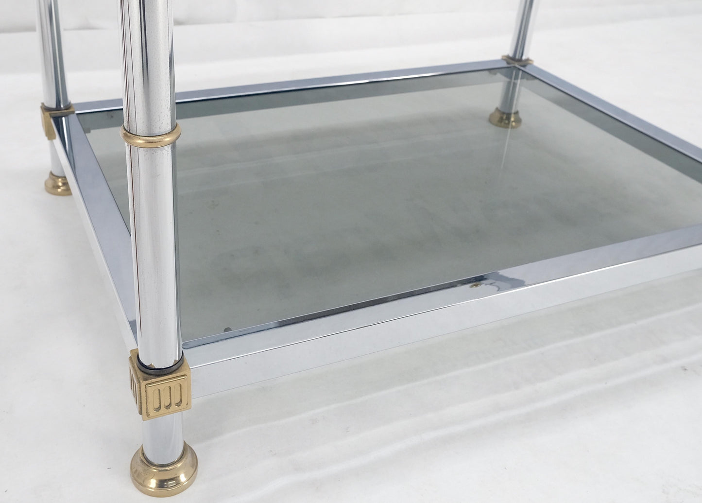 EstablishedLines Chrome Brass Smoked Glass Rectangle Side End Occasional Table Ball Finials MINT!