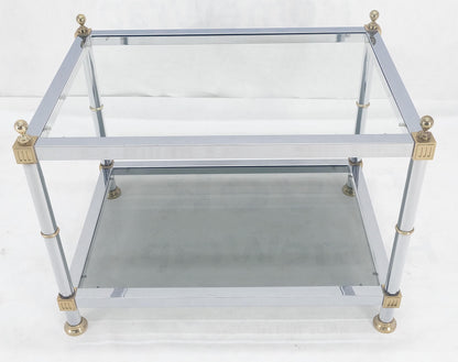 EstablishedLines Chrome Brass Smoked Glass Rectangle Side End Occasional Table Ball Finials MINT!