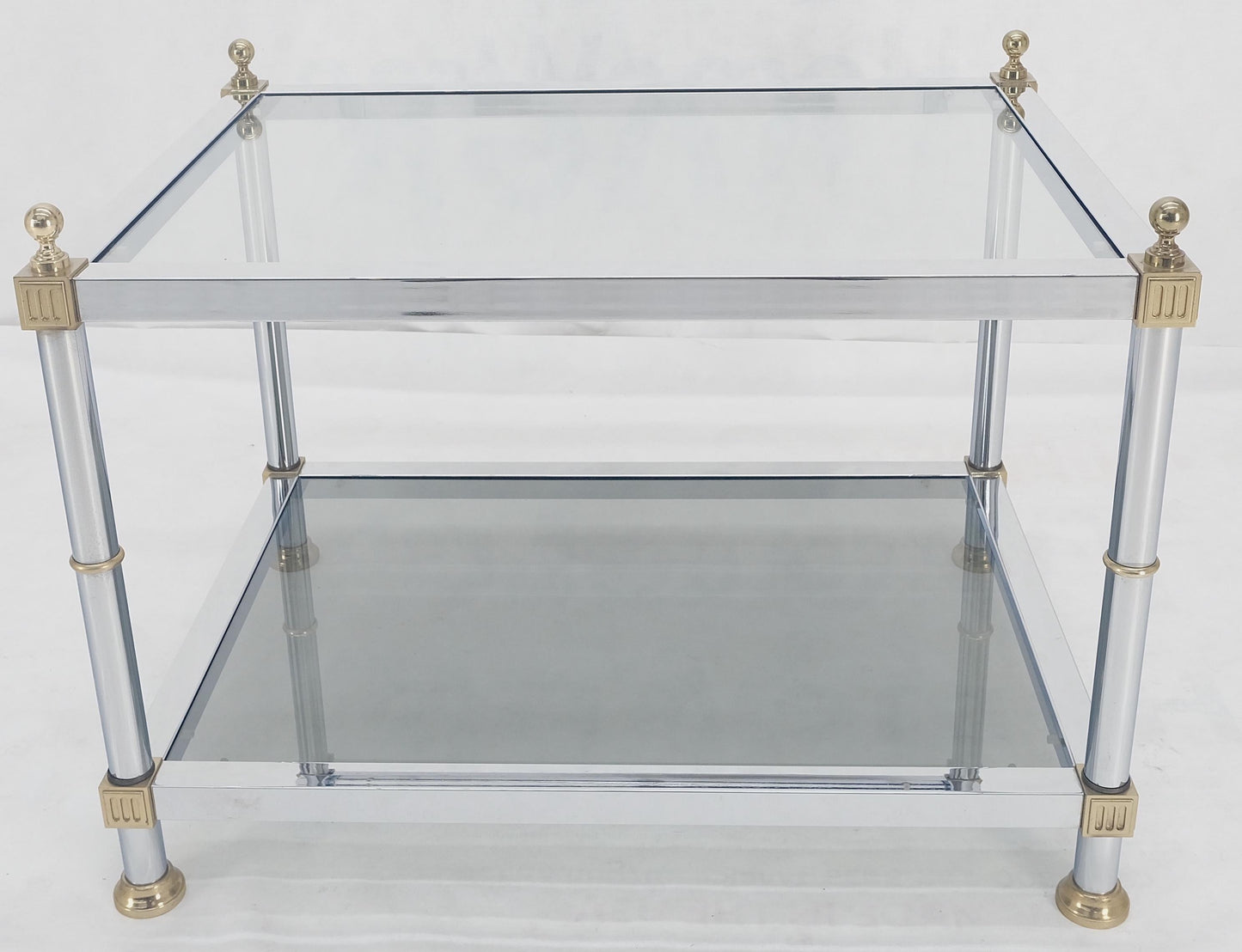 EstablishedLines Chrome Brass Smoked Glass Rectangle Side End Occasional Table Ball Finials MINT!