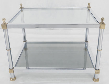 EstablishedLines Chrome Brass Smoked Glass Rectangle Side End Occasional Table Ball Finials MINT!