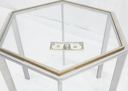 EstablishedLines Hexagon Shape Chrome Brass & Glass 22" Tall Occasional Side Table Stand MINT!