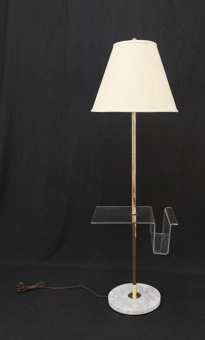 EstablishedLines Round Marble Base Brass Floor lamp Integrated Lucite Table Magazine Rack MINT!
