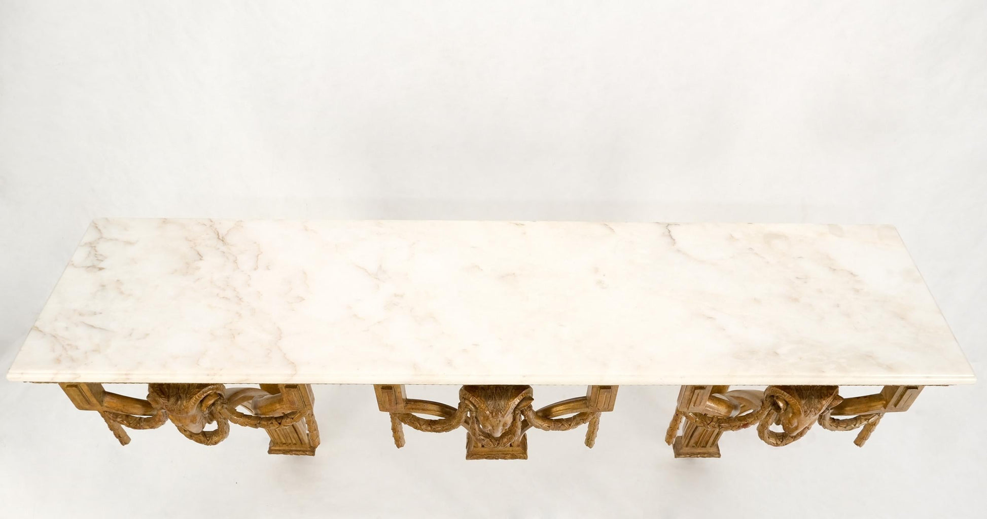 EstablishedLines Hanging Fine Carved Antique Gold Gilt Base Marble Top Console Table Credenza
