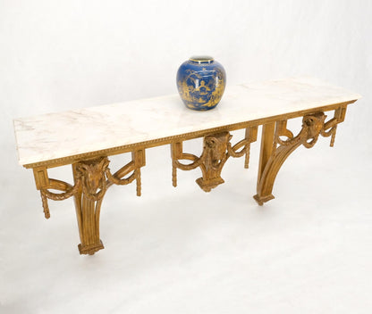 EstablishedLines Hanging Fine Carved Antique Gold Gilt Base Marble Top Console Table Credenza