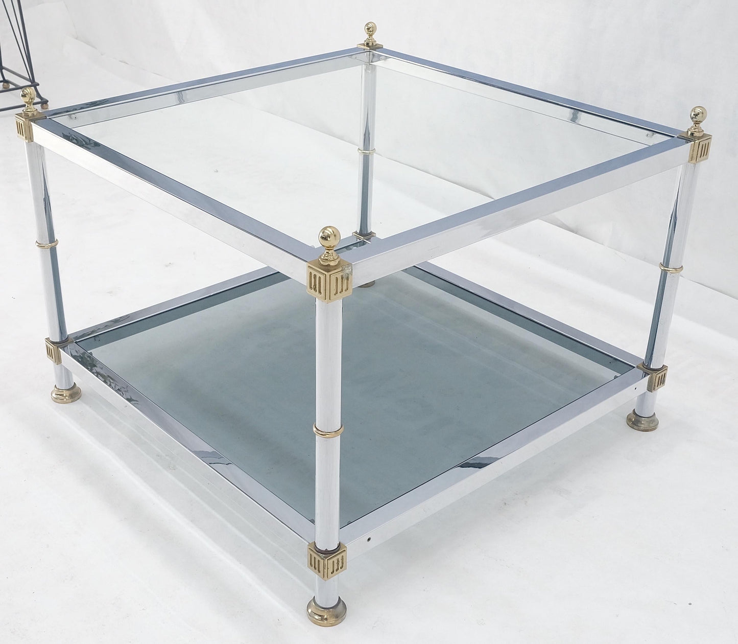 EstablishedLines Italian MCM Chrome Brass Smoked Glass 30" Square Side End Lamp Table Stand MINT!
