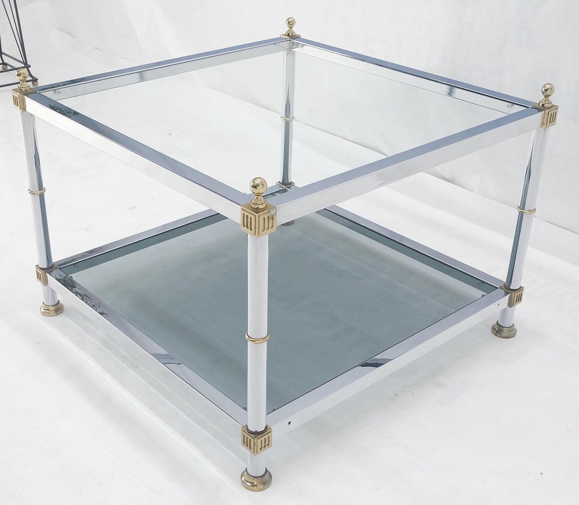 EstablishedLines Italian MCM Chrome Brass Smoked Glass 30" Square Side End Lamp Table Stand MINT!