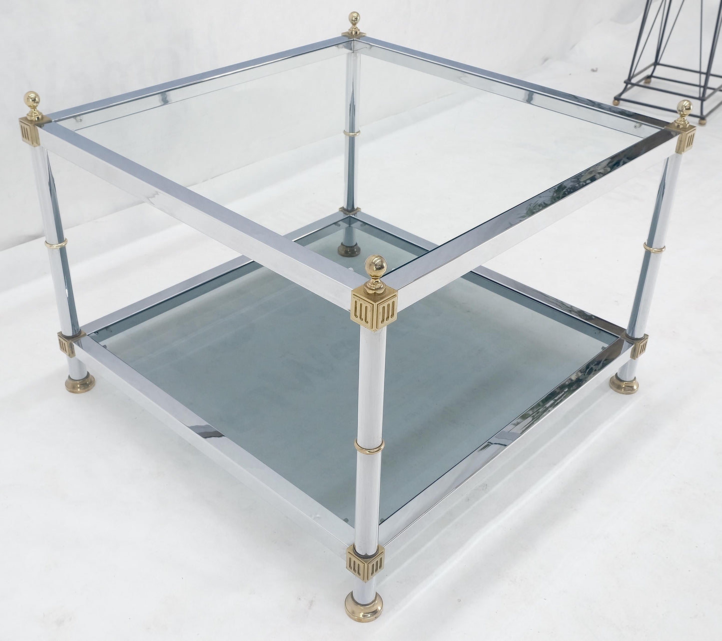 EstablishedLines Italian MCM Chrome Brass Smoked Glass 30" Square Side End Lamp Table Stand MINT!