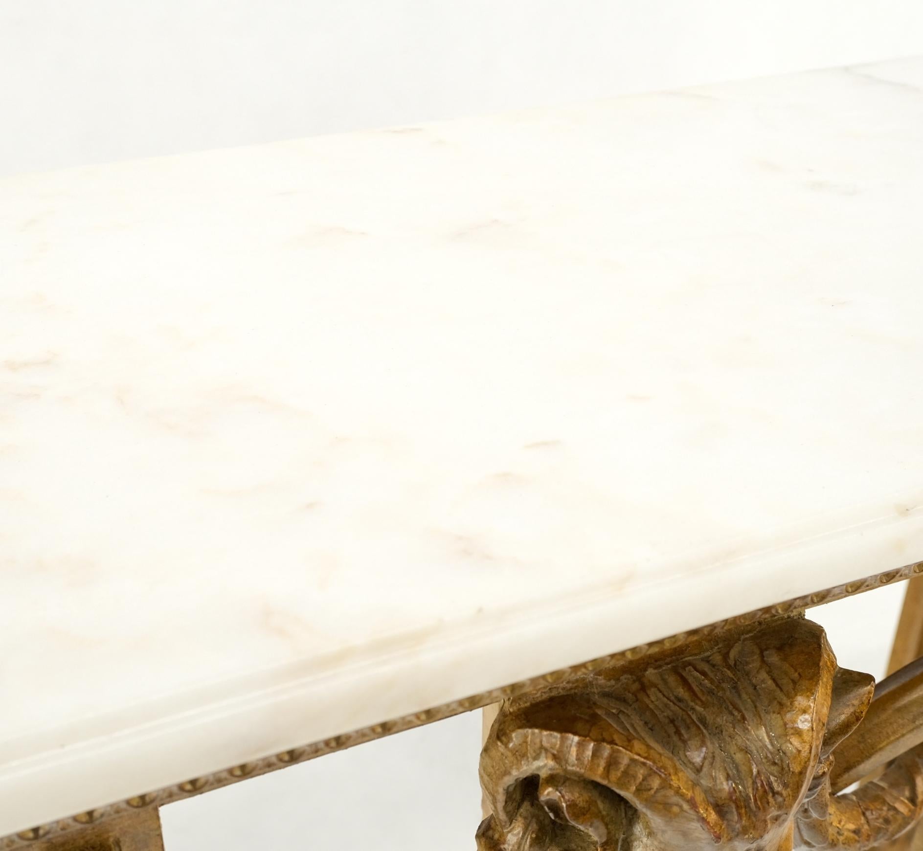 EstablishedLines Hanging Fine Carved Antique Gold Gilt Base Marble Top Console Table Credenza