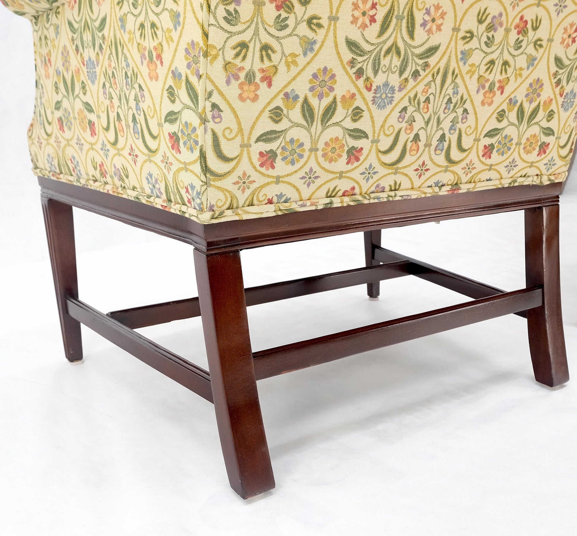 EstablishedLines Pair of Deep Profile Antique Wing Arm Chairs Mahogany Legs Federal Style