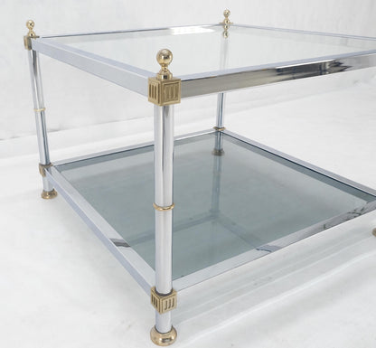 EstablishedLines Italian MCM Chrome Brass Smoked Glass 30" Square Side End Lamp Table Stand MINT!