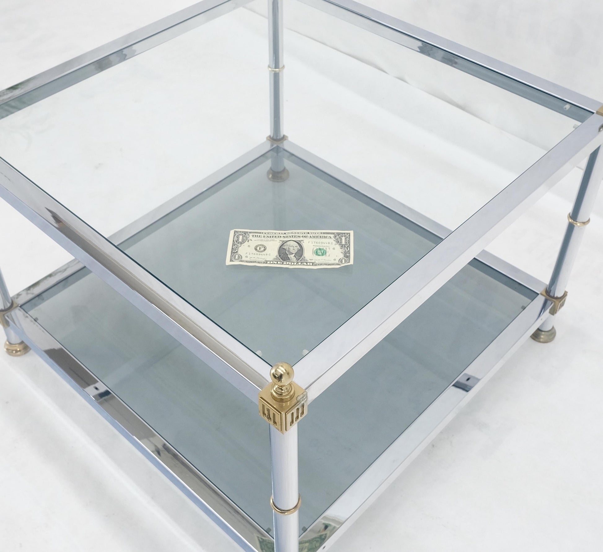 EstablishedLines Italian MCM Chrome Brass Smoked Glass 30" Square Side End Lamp Table Stand MINT!