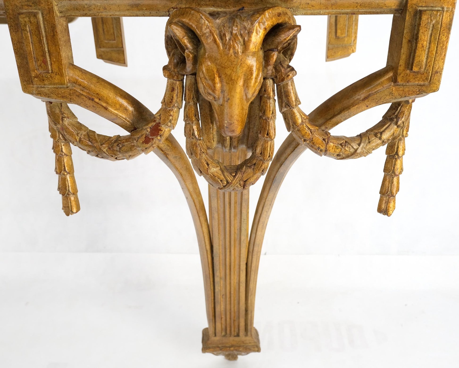 EstablishedLines Hanging Fine Carved Antique Gold Gilt Base Marble Top Console Table Credenza