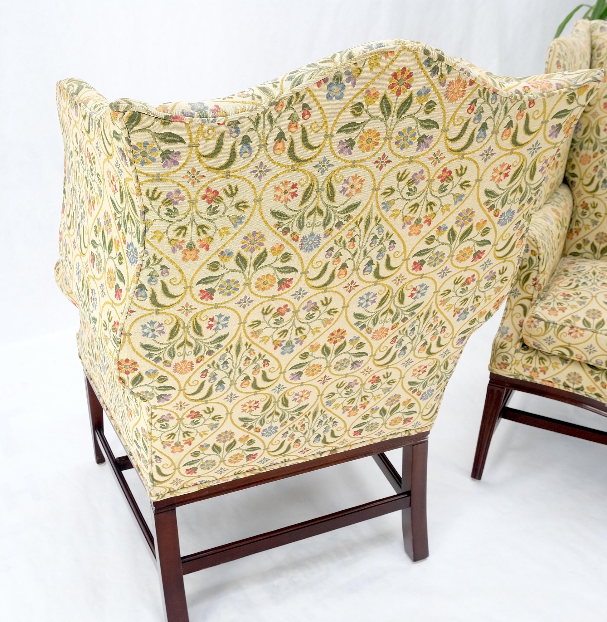 EstablishedLines Pair of Deep Profile Antique Wing Arm Chairs Mahogany Legs Federal Style