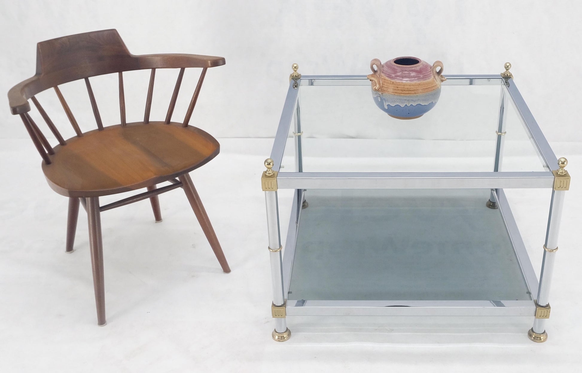 EstablishedLines Italian MCM Chrome Brass Smoked Glass 30" Square Side End Lamp Table Stand MINT!