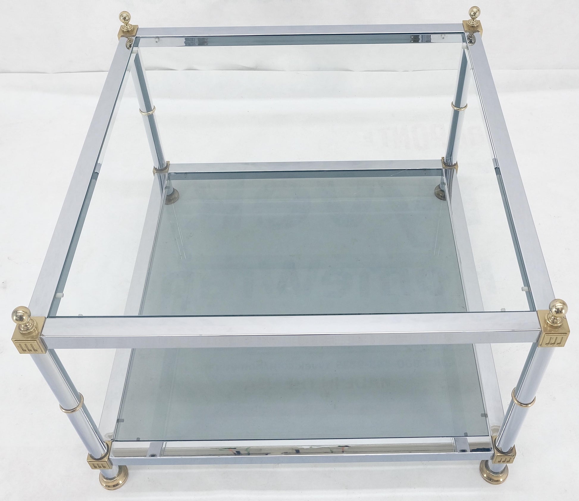 EstablishedLines Italian MCM Chrome Brass Smoked Glass 30" Square Side End Lamp Table Stand MINT!