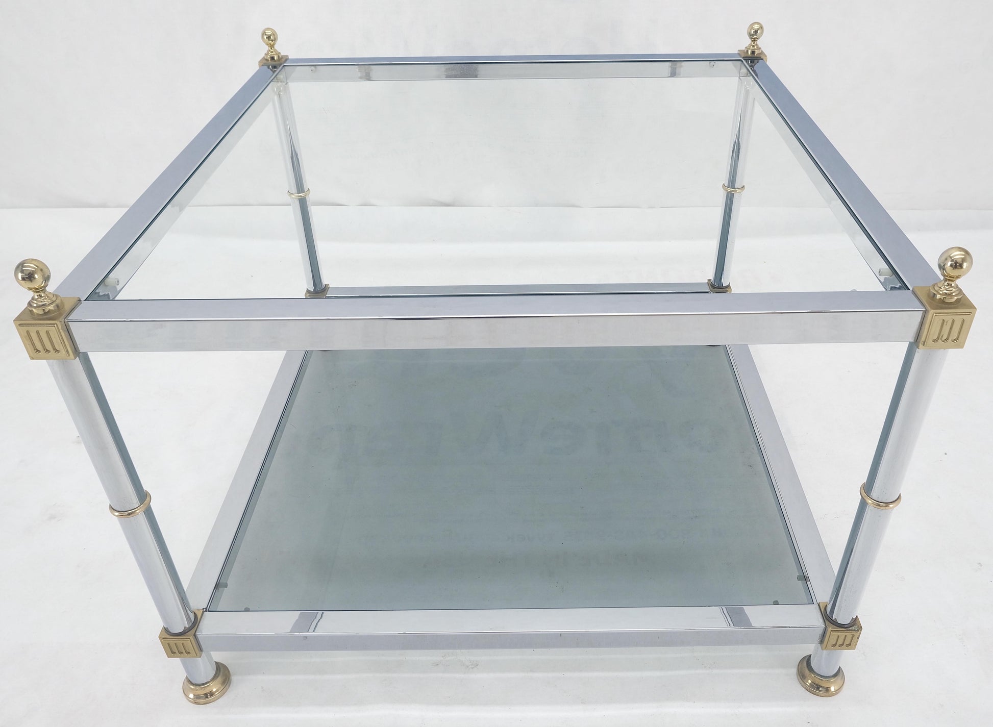 EstablishedLines Italian MCM Chrome Brass Smoked Glass 30" Square Side End Lamp Table Stand MINT!