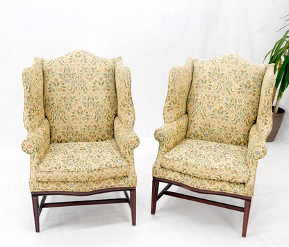 EstablishedLines Pair of Deep Profile Antique Wing Arm Chairs Mahogany Legs Federal Style