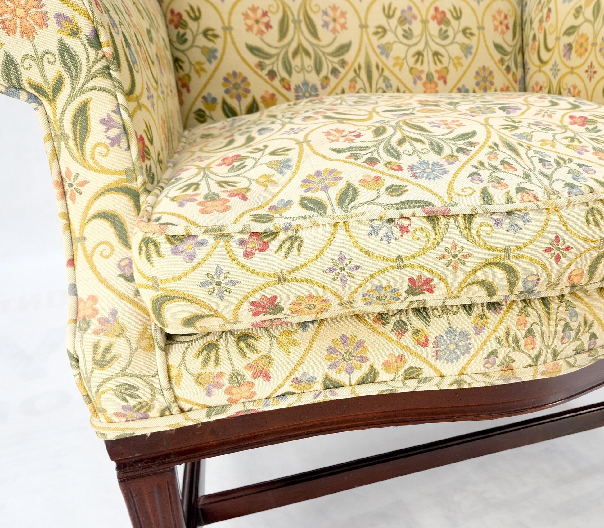 EstablishedLines Pair of Deep Profile Antique Wing Arm Chairs Mahogany Legs Federal Style