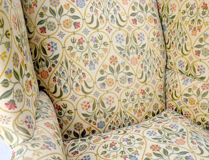 EstablishedLines Pair of Deep Profile Antique Wing Arm Chairs Mahogany Legs Federal Style