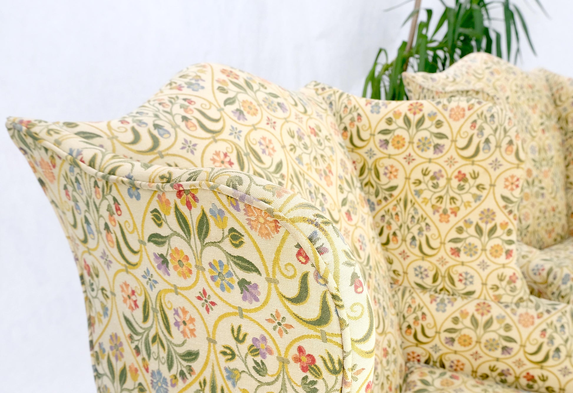 EstablishedLines Pair of Deep Profile Antique Wing Arm Chairs Mahogany Legs Federal Style