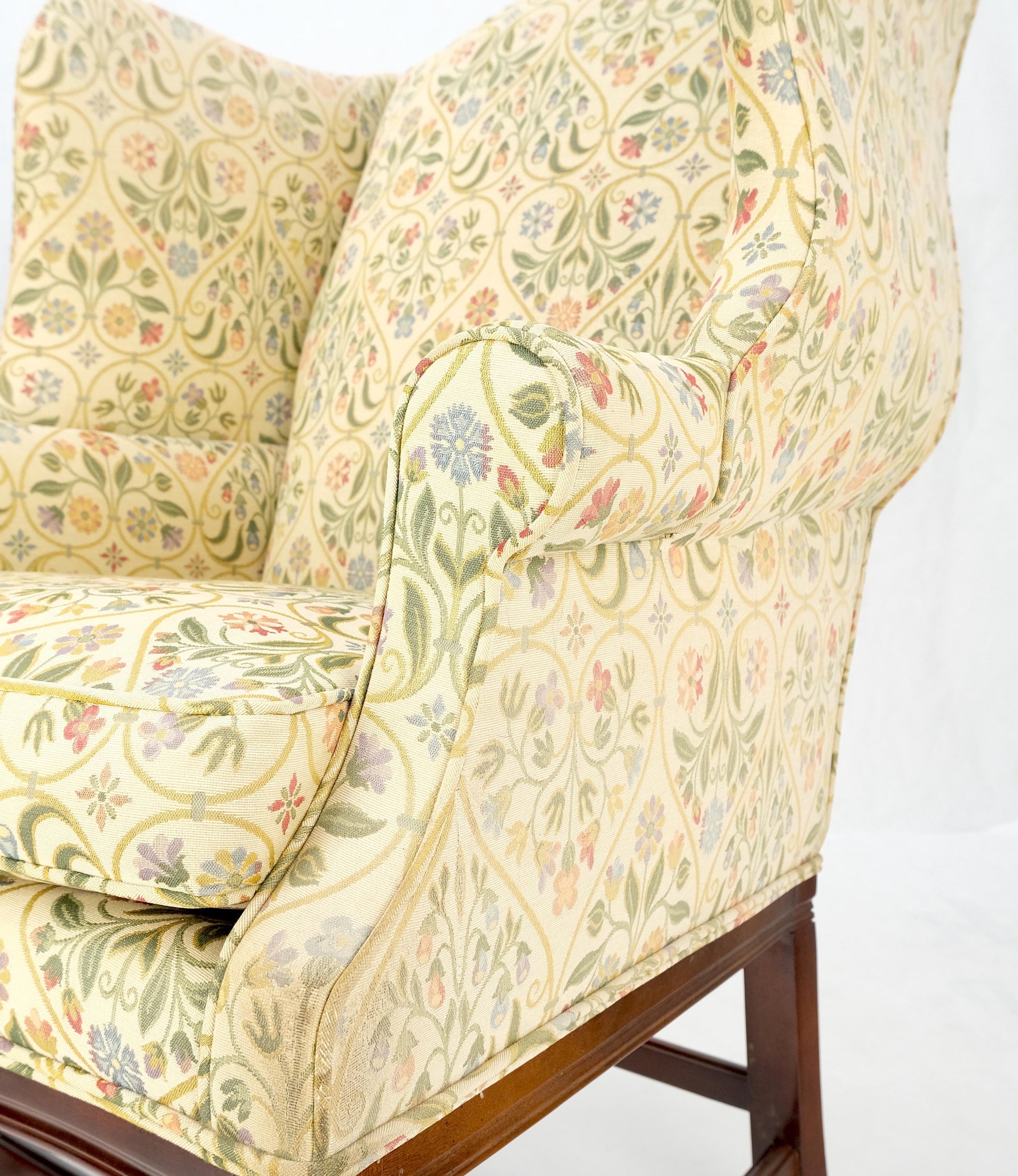 EstablishedLines Pair of Deep Profile Antique Wing Arm Chairs Mahogany Legs Federal Style
