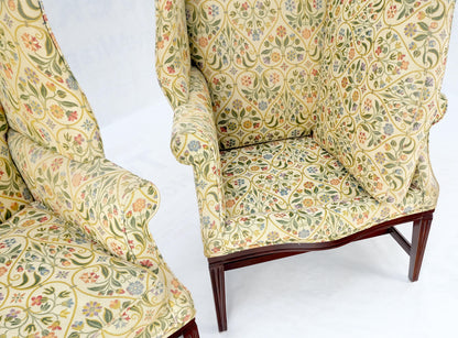 EstablishedLines Pair of Deep Profile Antique Wing Arm Chairs Mahogany Legs Federal Style