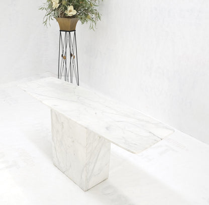 EstablishedLines White Carrara Marble Boat Shape Top Pedestal Base Console Table Italian Modern
