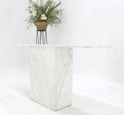 EstablishedLines White Carrara Marble Boat Shape Top Pedestal Base Console Table Italian Modern
