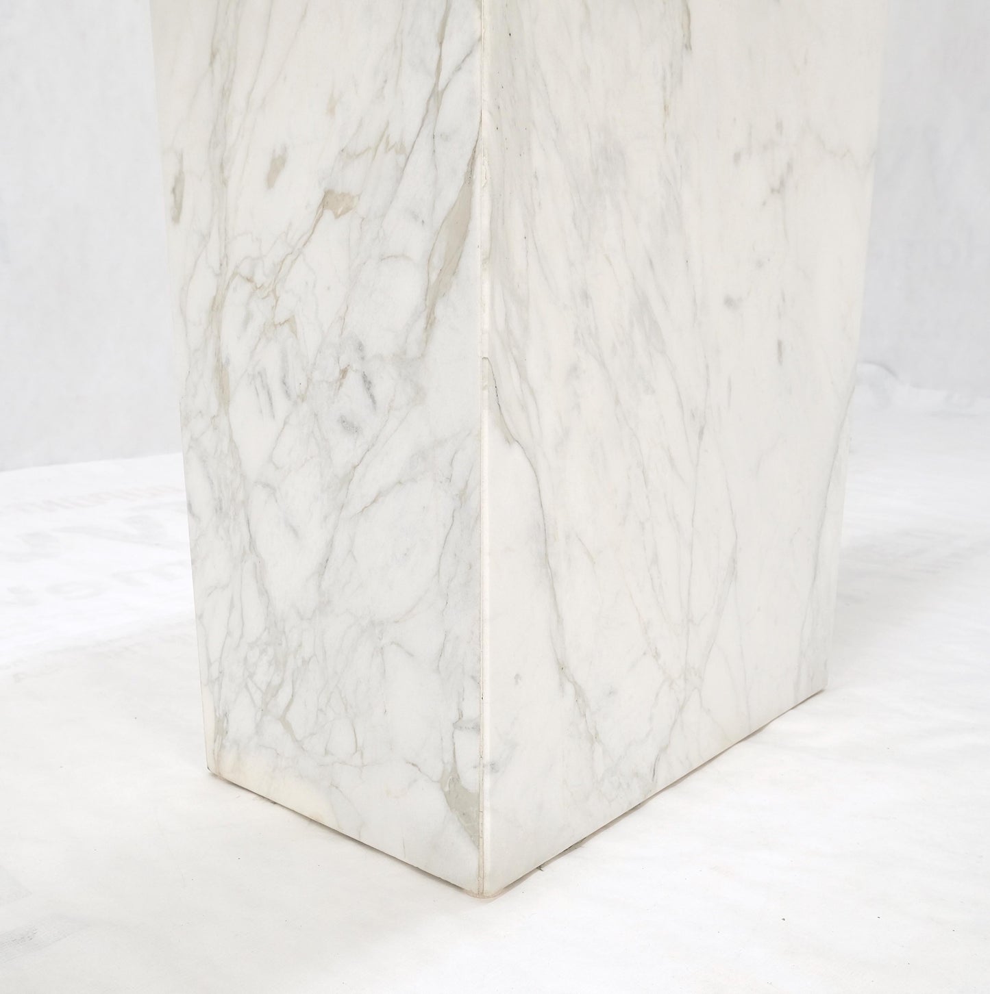EstablishedLines White Carrara Marble Boat Shape Top Pedestal Base Console Table Italian Modern