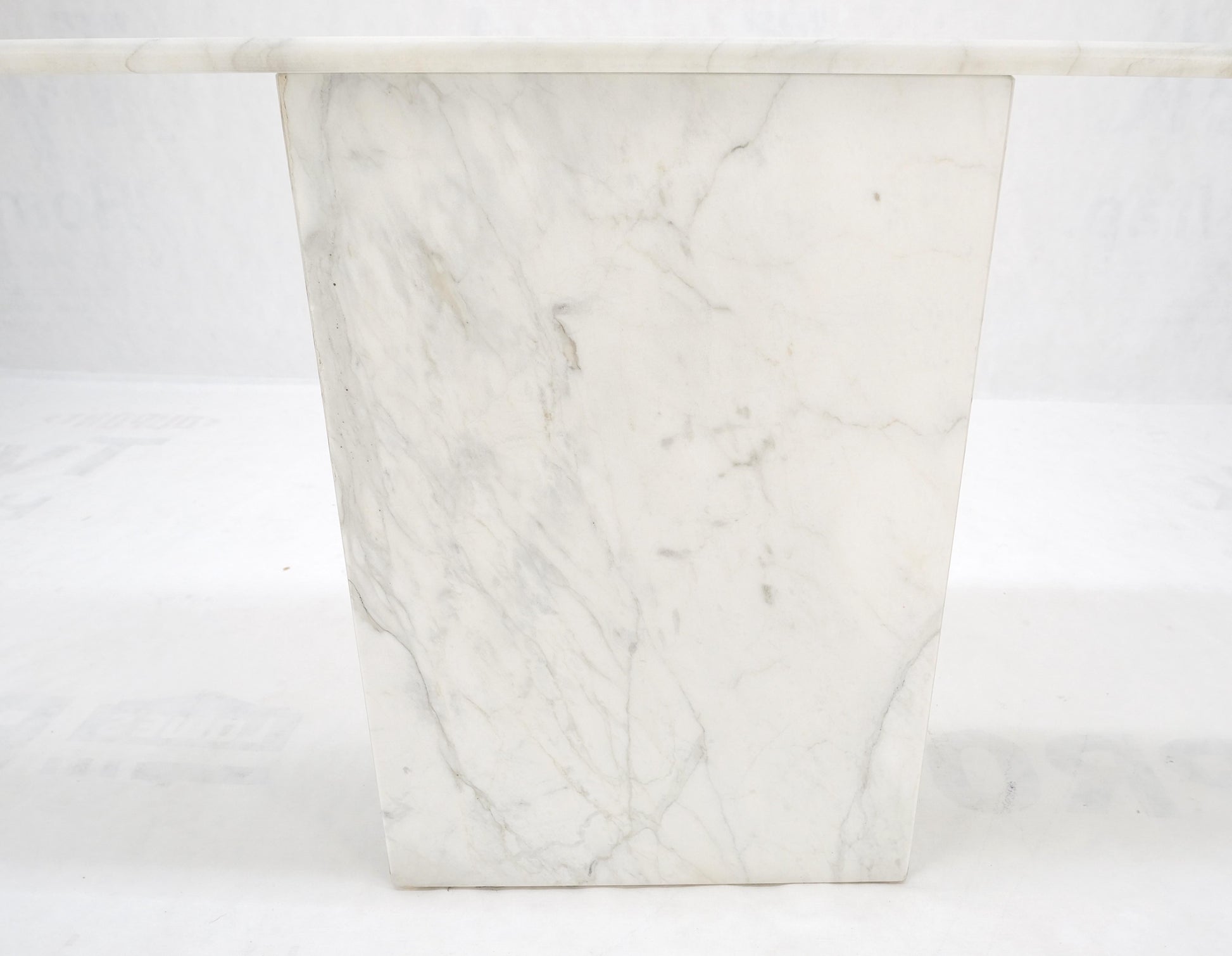 EstablishedLines White Carrara Marble Boat Shape Top Pedestal Base Console Table Italian Modern