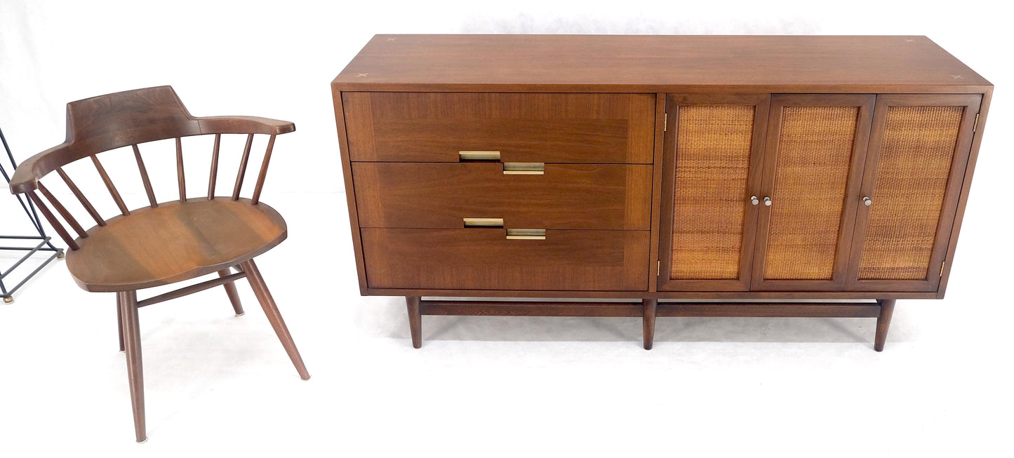 Mid Century Modern Light Walnut Cane Doors 6 Drawers Compact Dresser MINT!