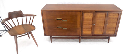 EstablishedLines Mid Century Modern Light Walnut Cane Doors 6 Drawers Compact Dresser MINT!