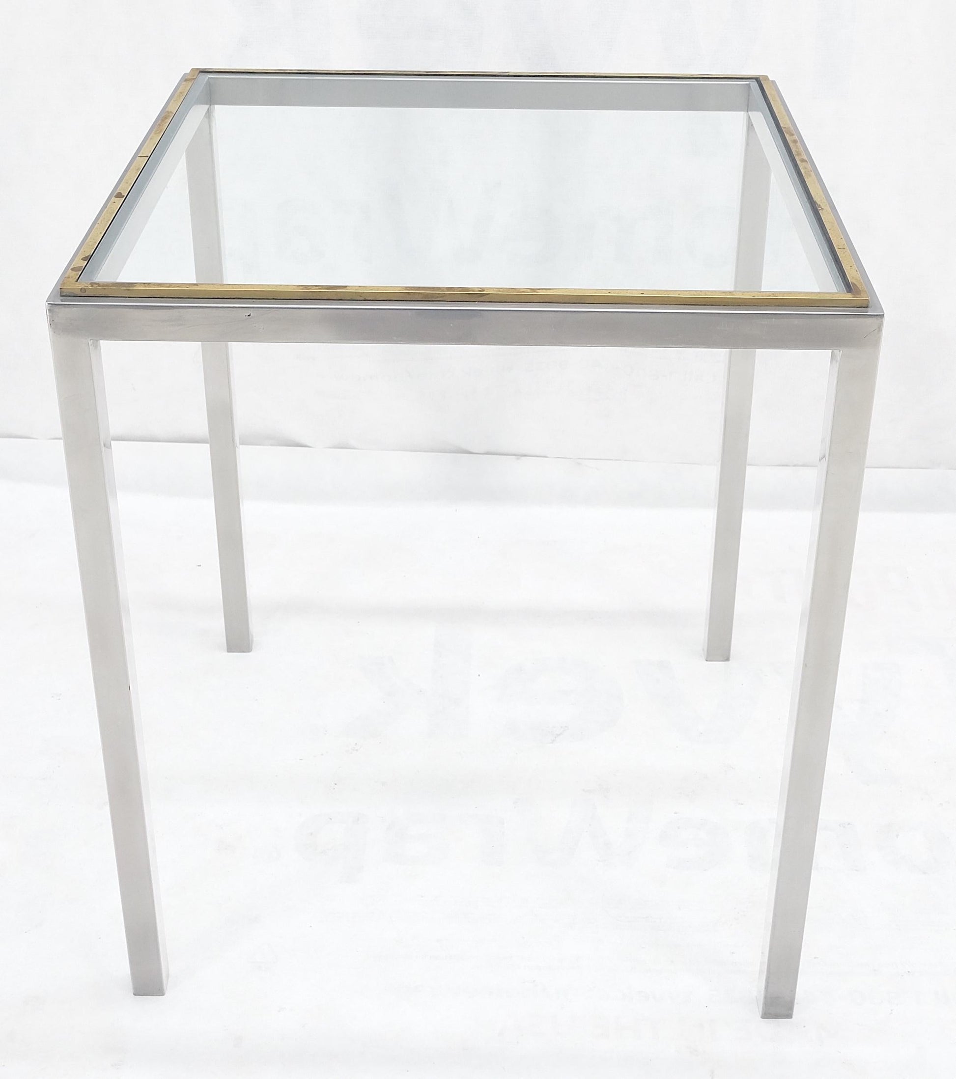 EstablishedLines Chrome Brass Glass Top 24" Square Italian Mid Century Modern Side Table Stand