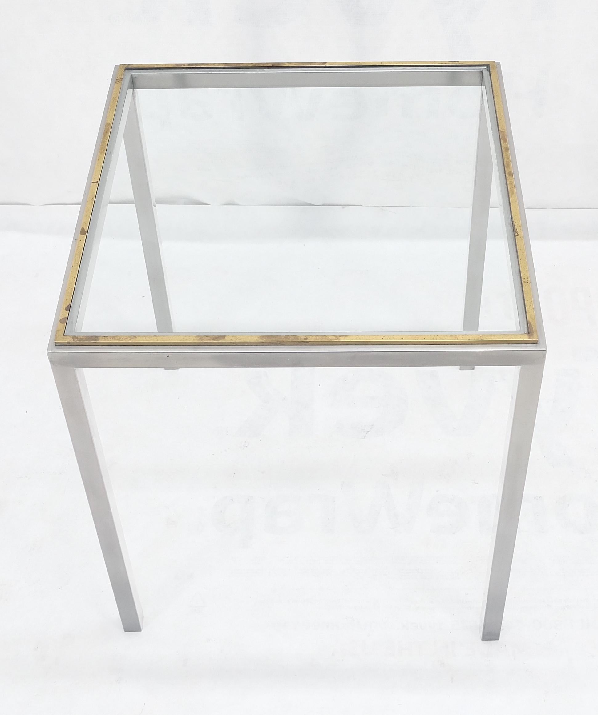 EstablishedLines Chrome Brass Glass Top 24" Square Italian Mid Century Modern Side Table Stand