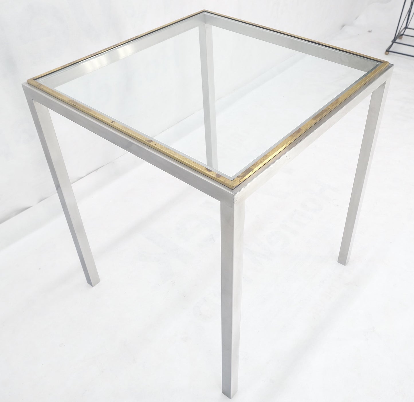 EstablishedLines Chrome Brass Glass Top 24" Square Italian Mid Century Modern Side Table Stand