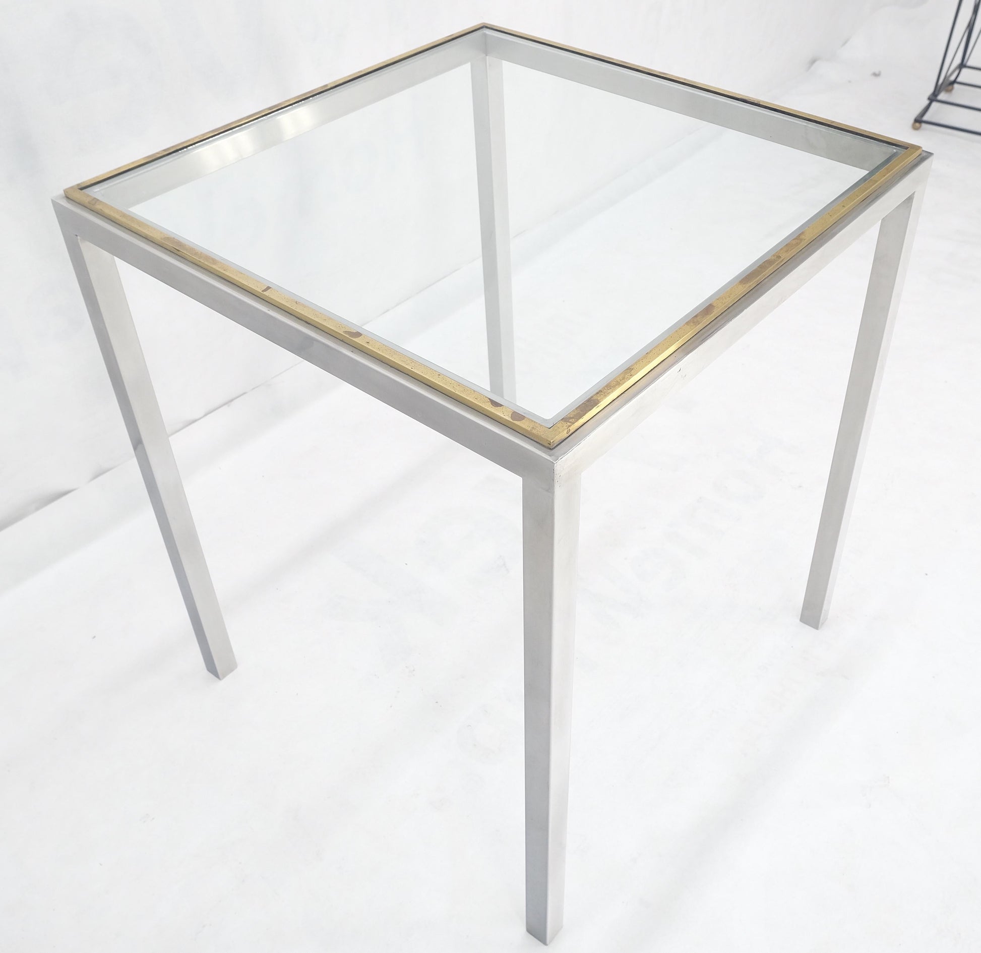 EstablishedLines Chrome Brass Glass Top 24" Square Italian Mid Century Modern Side Table Stand