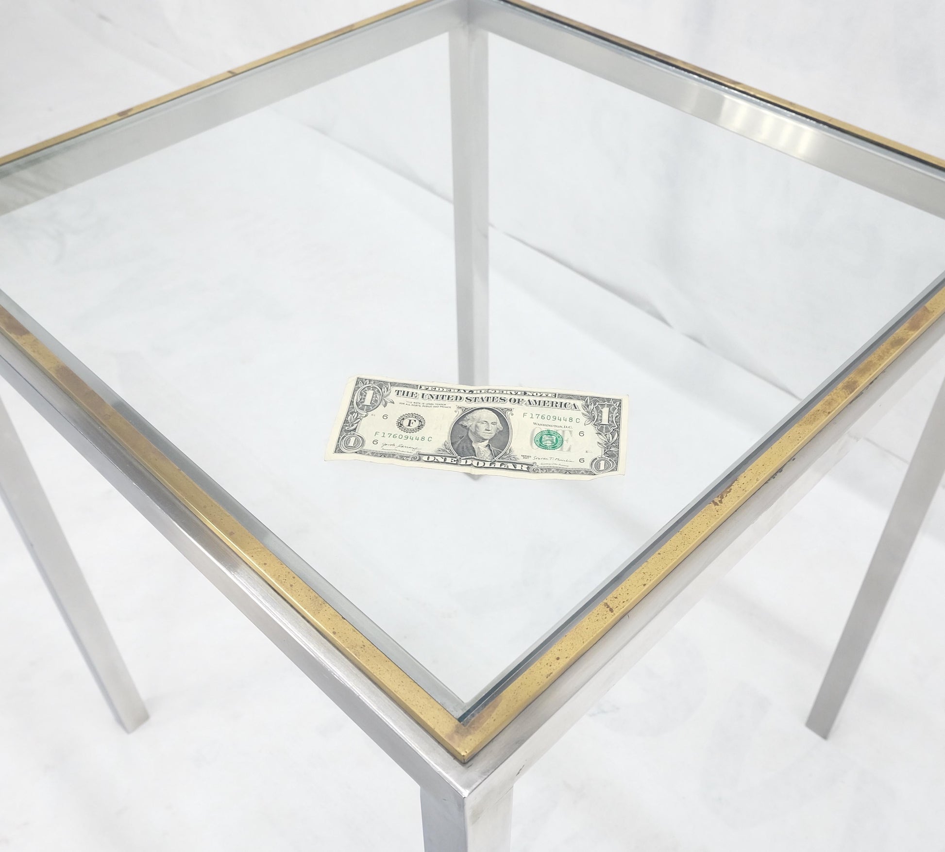 EstablishedLines Chrome Brass Glass Top 24" Square Italian Mid Century Modern Side Table Stand