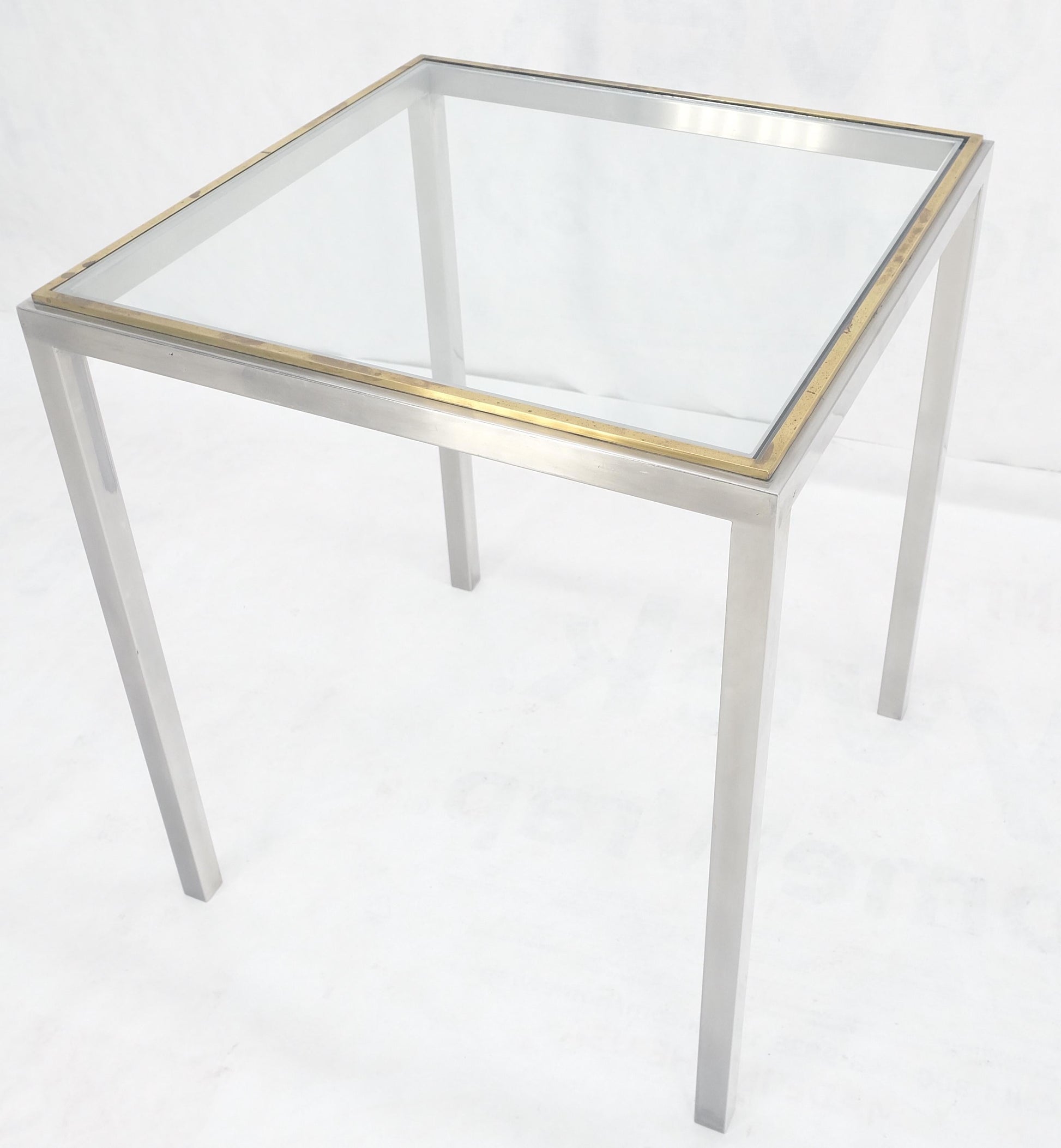 EstablishedLines Chrome Brass Glass Top 24" Square Italian Mid Century Modern Side Table Stand