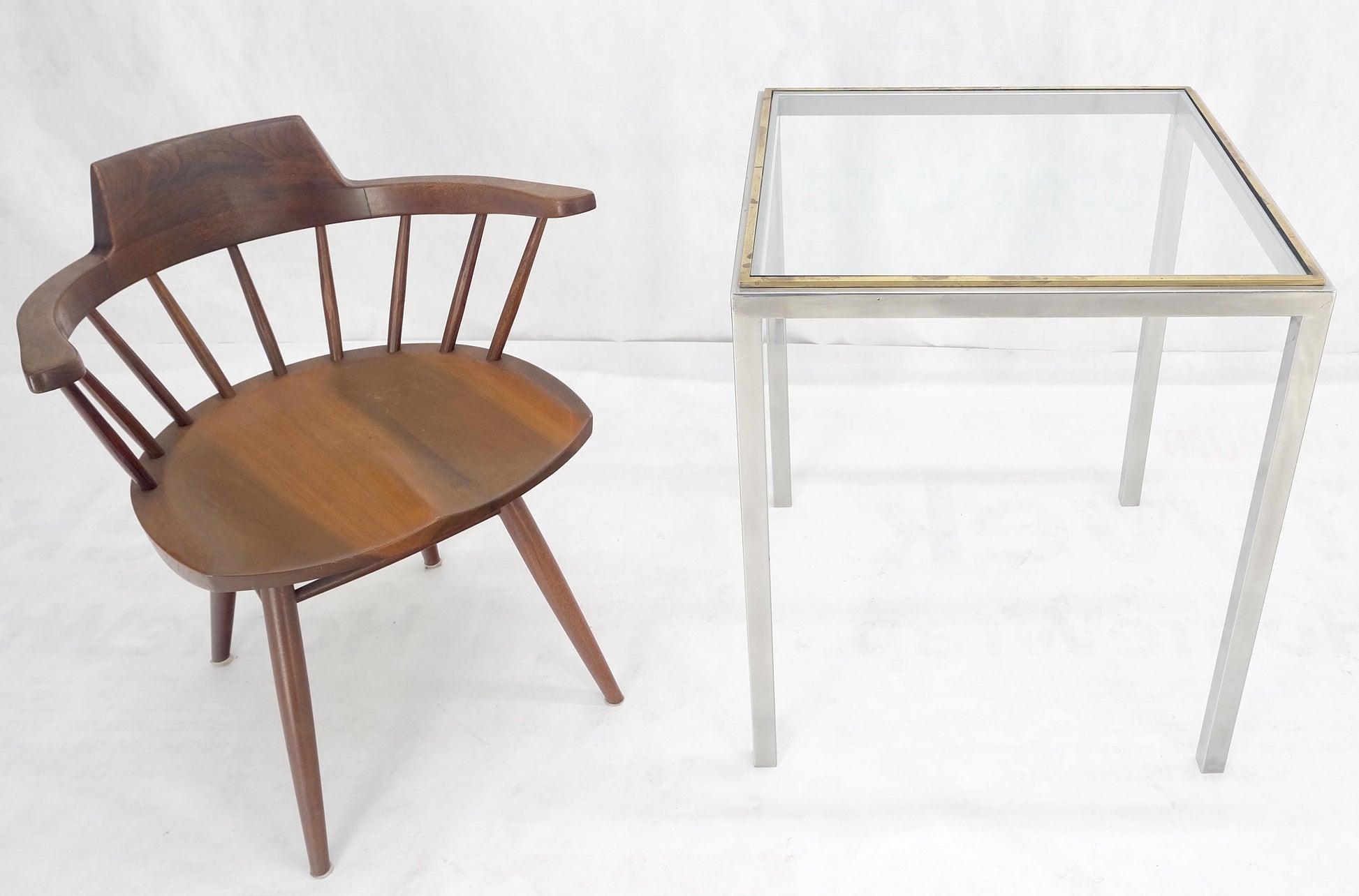 EstablishedLines Chrome Brass Glass Top 24" Square Italian Mid Century Modern Side Table Stand