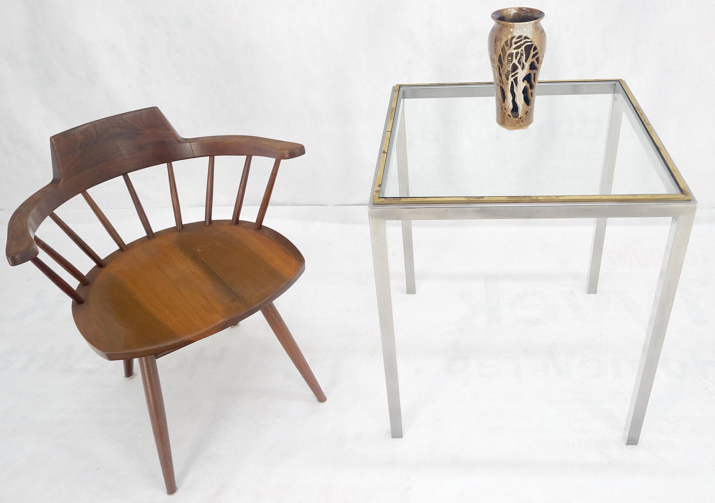 EstablishedLines Chrome Brass Glass Top 24" Square Italian Mid Century Modern Side Table Stand