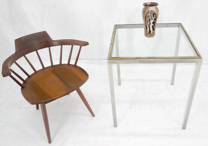 EstablishedLines Chrome Brass Glass Top 24" Square Italian Mid Century Modern Side Table Stand