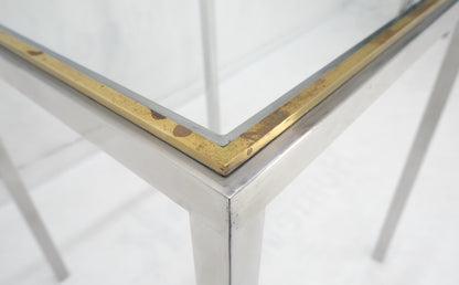 EstablishedLines Chrome Brass Glass Top 24" Square Italian Mid Century Modern Side Table Stand