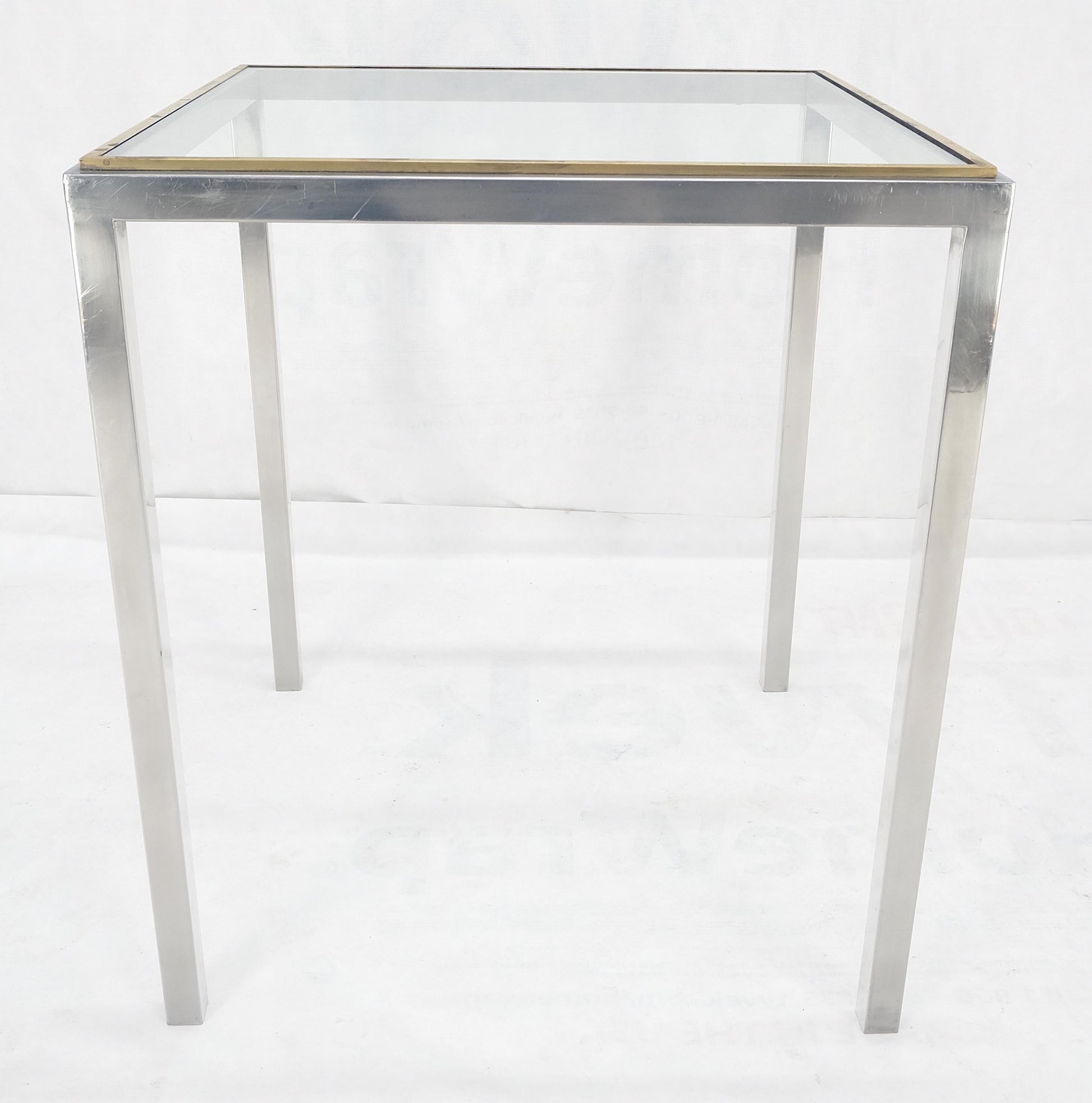 EstablishedLines Chrome Brass Glass Top 24" Square Italian Mid Century Modern Side Table Stand