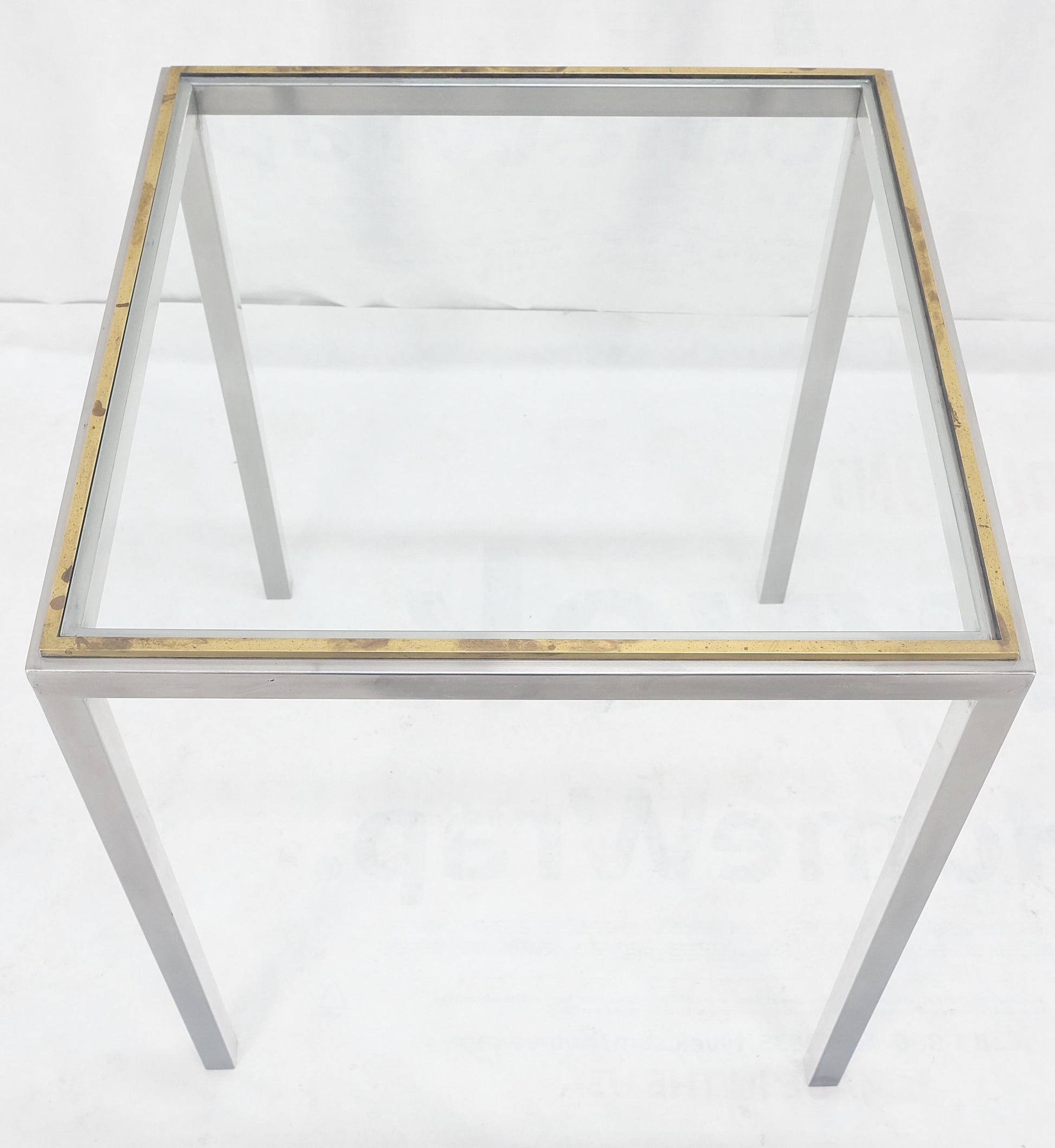 EstablishedLines Chrome Brass Glass Top 24" Square Italian Mid Century Modern Side Table Stand