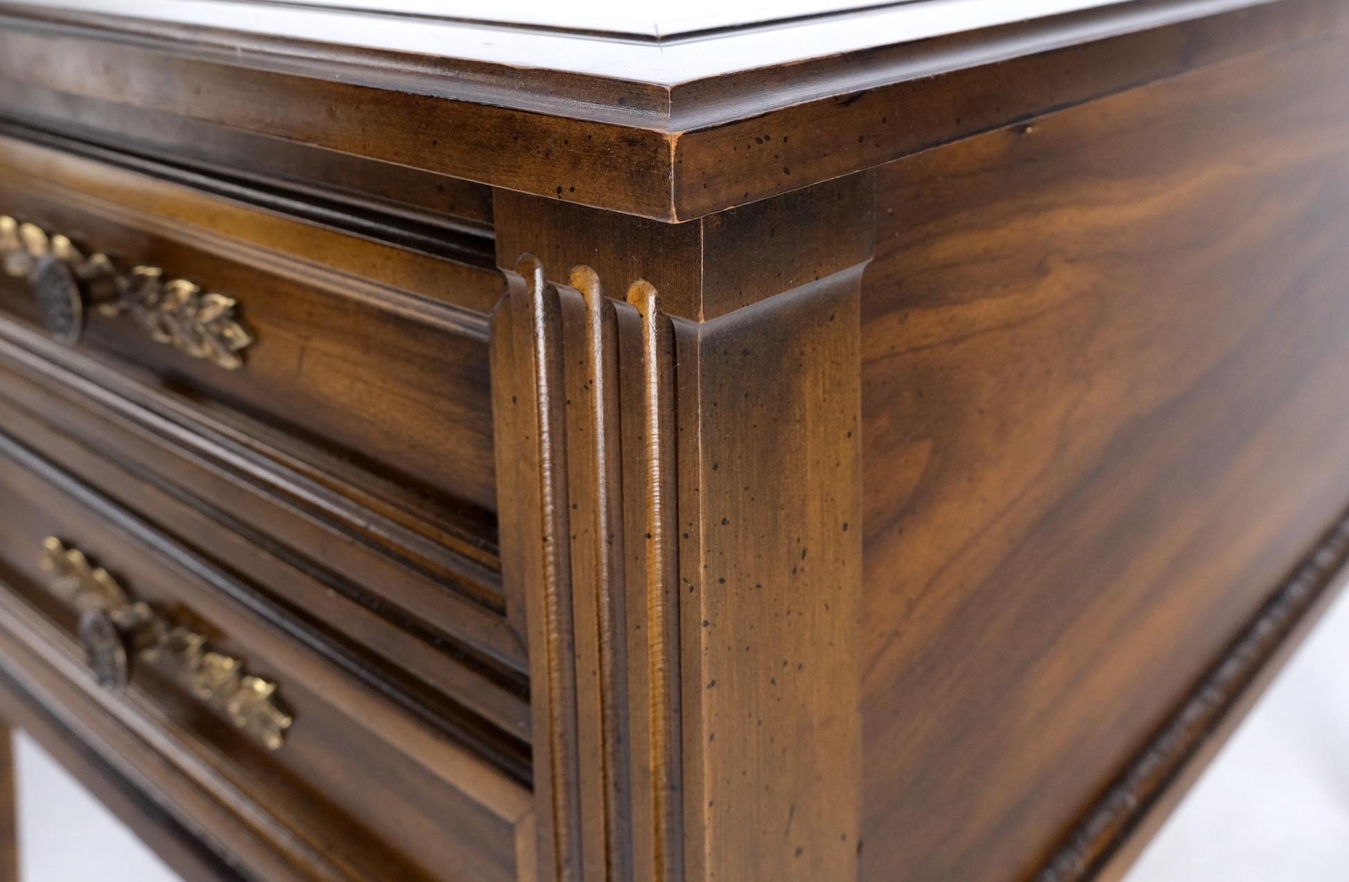 EstablishedLines Pair Vintage Travertine Tops Cherry or Walnut Two Drawers End Tables Nightstands