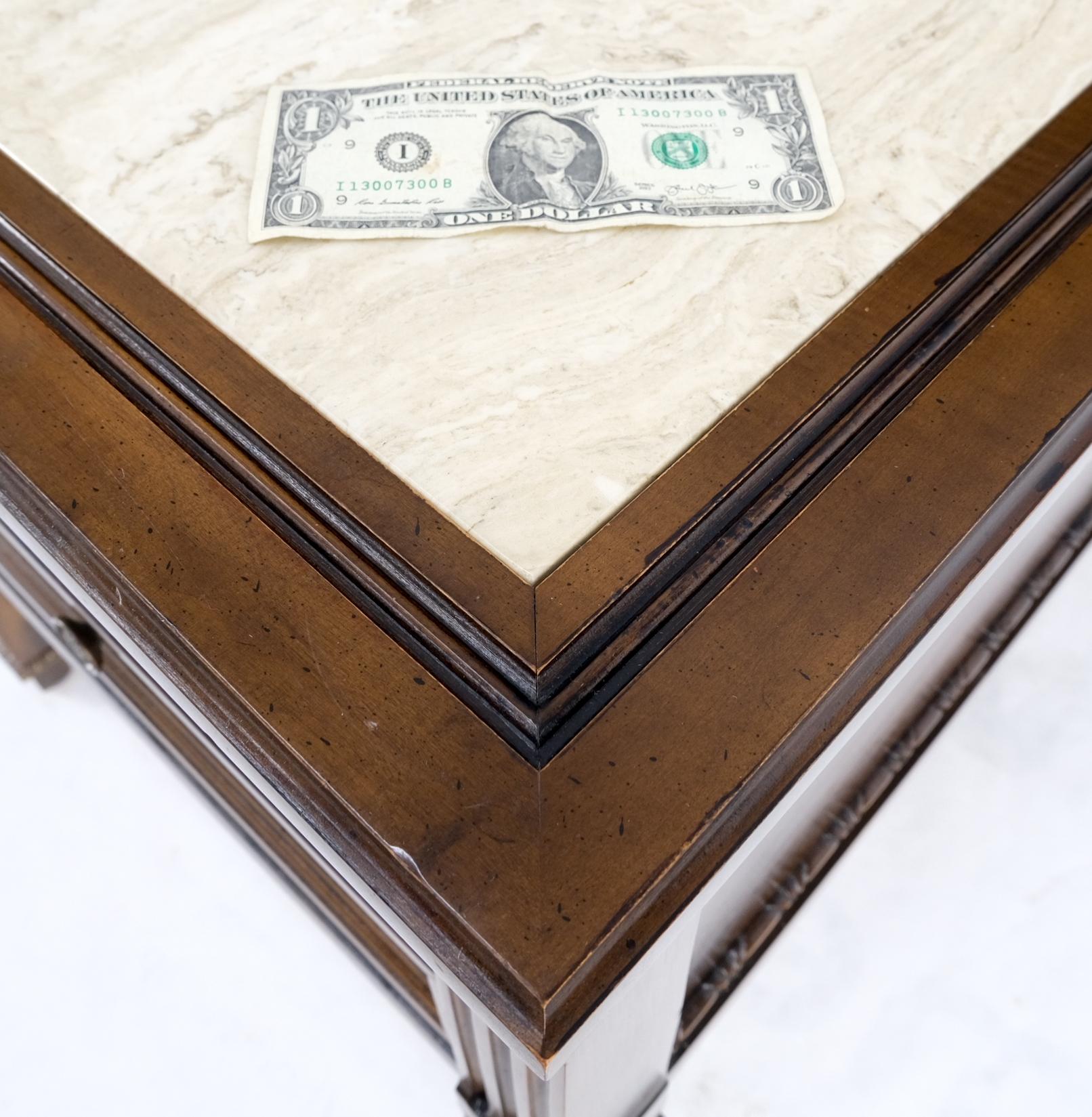 EstablishedLines Pair Vintage Travertine Tops Cherry or Walnut Two Drawers End Tables Nightstands