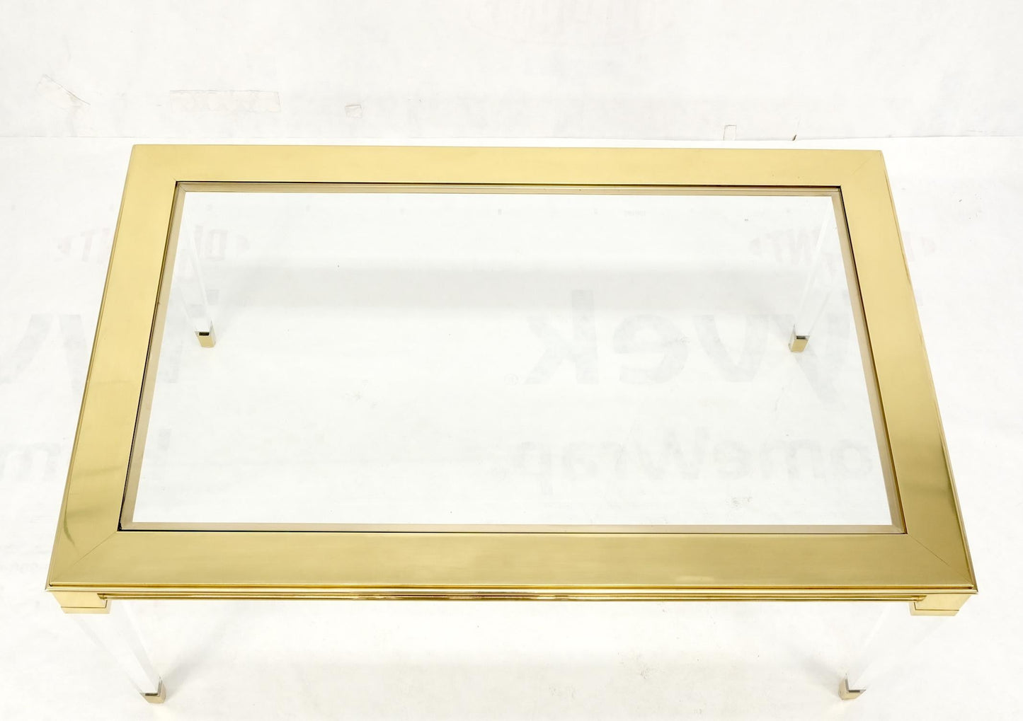 EstablishedLines Large Mid Century Modern c.1970's Lucite Brass Glass Top Rectangle Coffee Table
